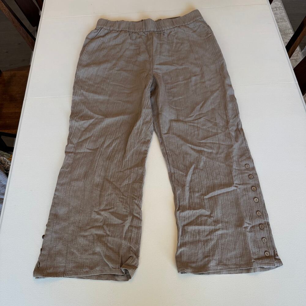 Soft Surroundings New Oceo Gauze Wide Leg Elastic Waist Pants Pebble Taupe PXL - Picture 2 of 8